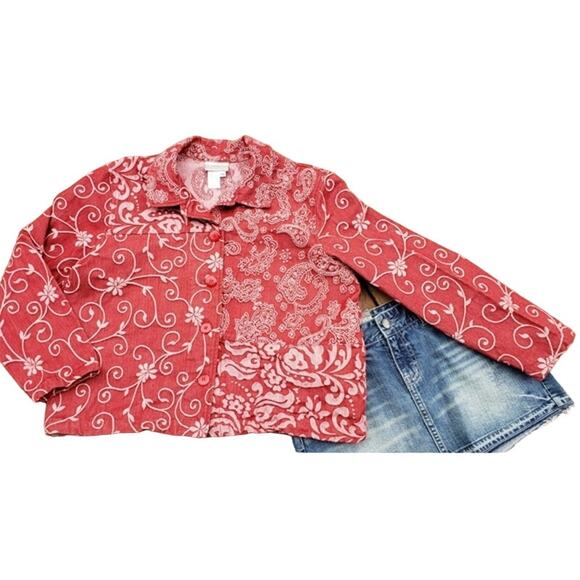 Coldwater Creek Y2k Red Floral & Paisley Prairie Chic Jacket PL - Made in USA - Picture 3 of 5
